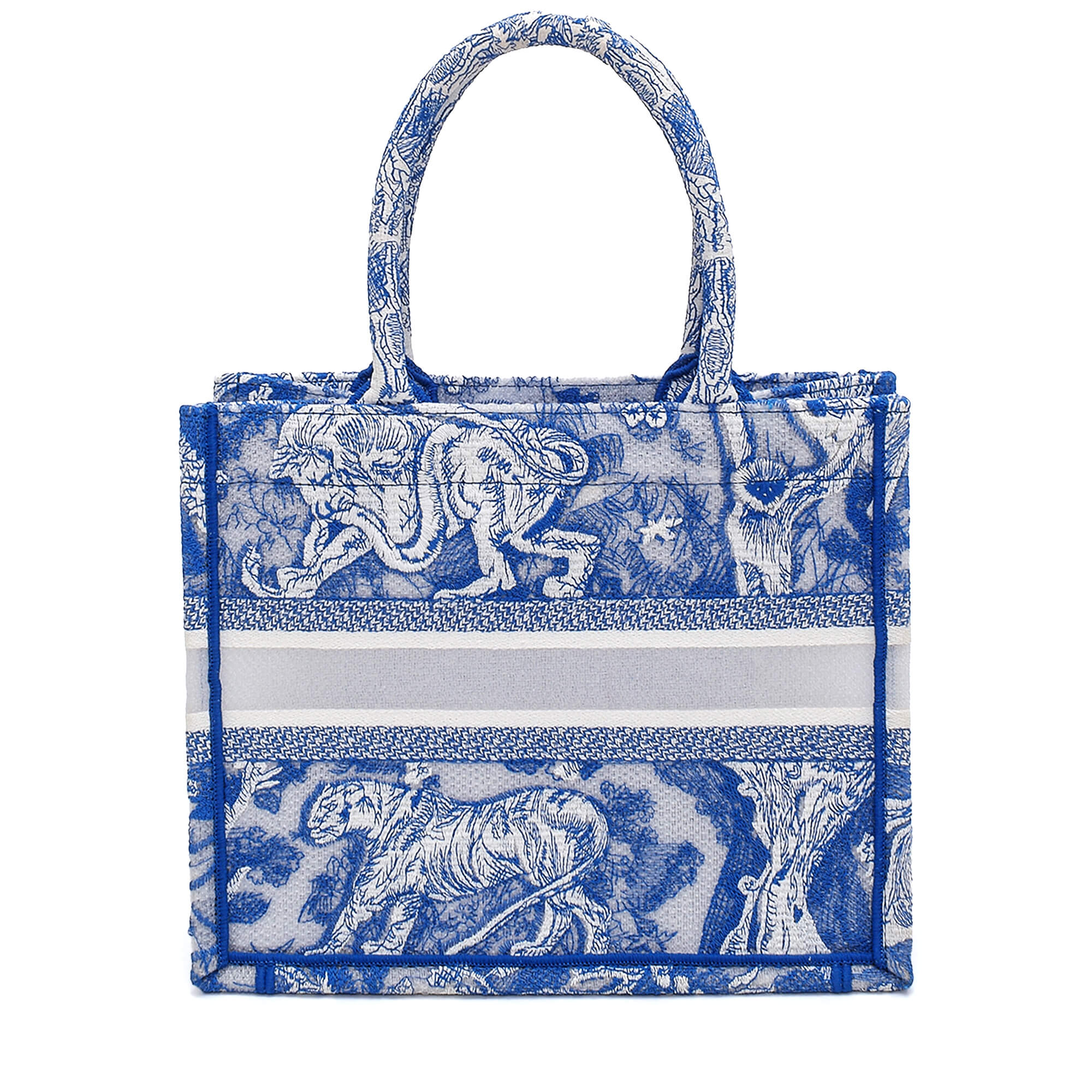 Christian Dior - Fluorescent Blue Canvas Toile de Jouy Reverse Embroidery Small Dior Book Tote Bag